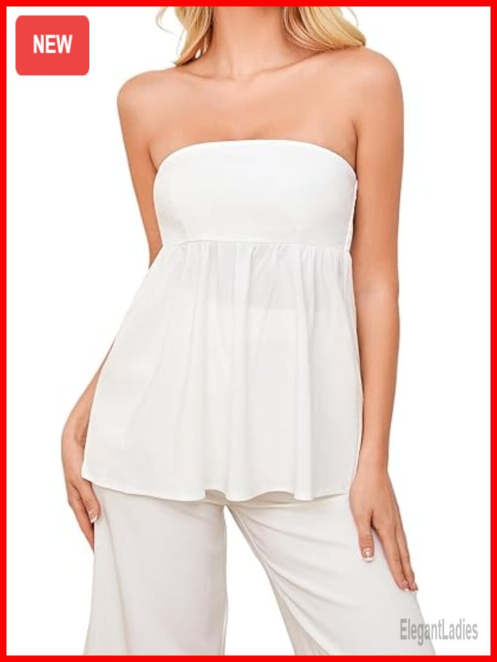 Ruffle Hem Bandeau Tube Top Strapless Peplum Blouse Flowy Sleeveless Summer
